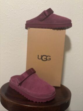 UGG Plum Suede Platform Clog with Strap